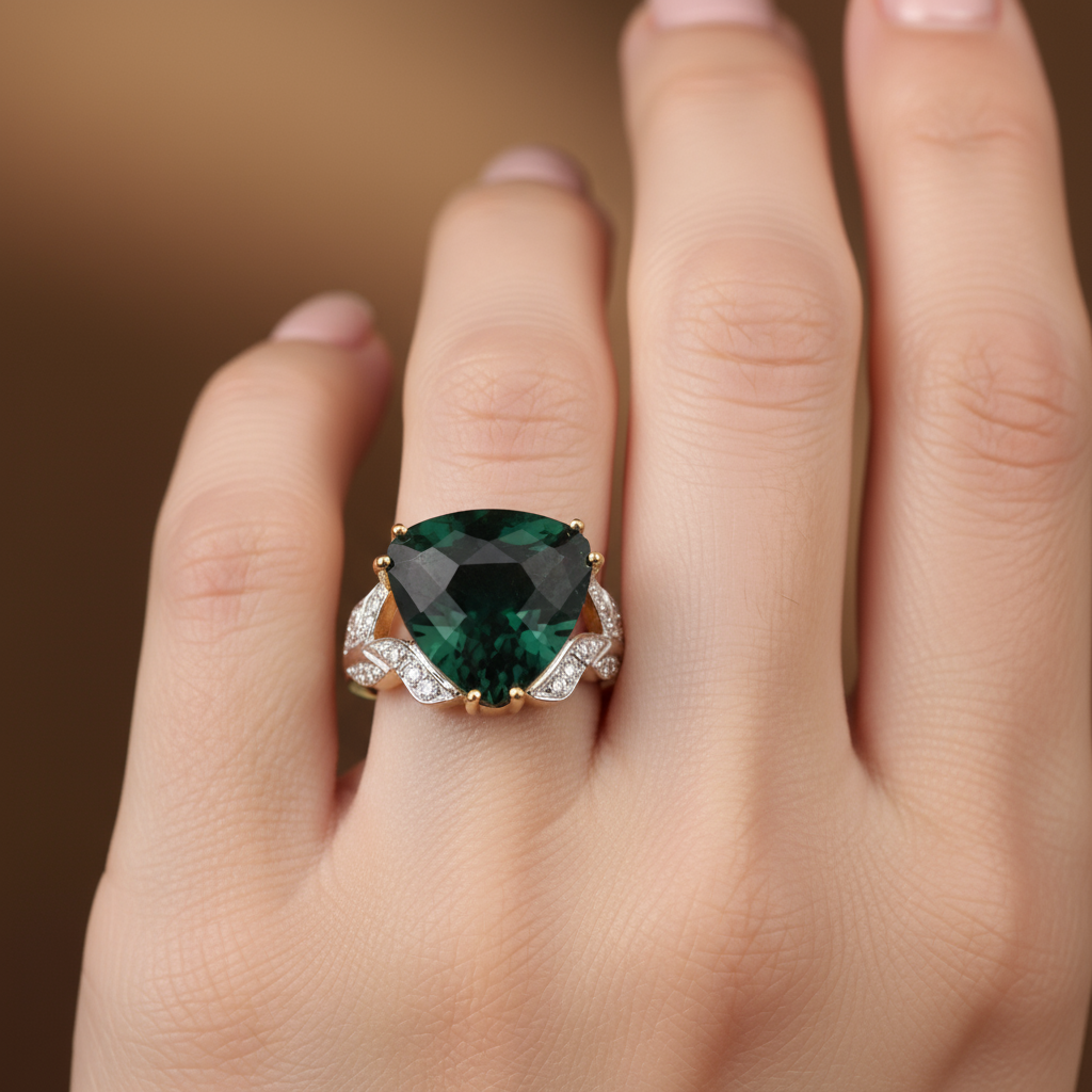 Trillion Emerald Diamond Ring