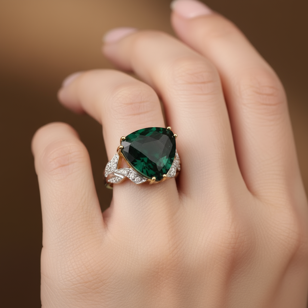 Trillion Emerald Diamond Ring