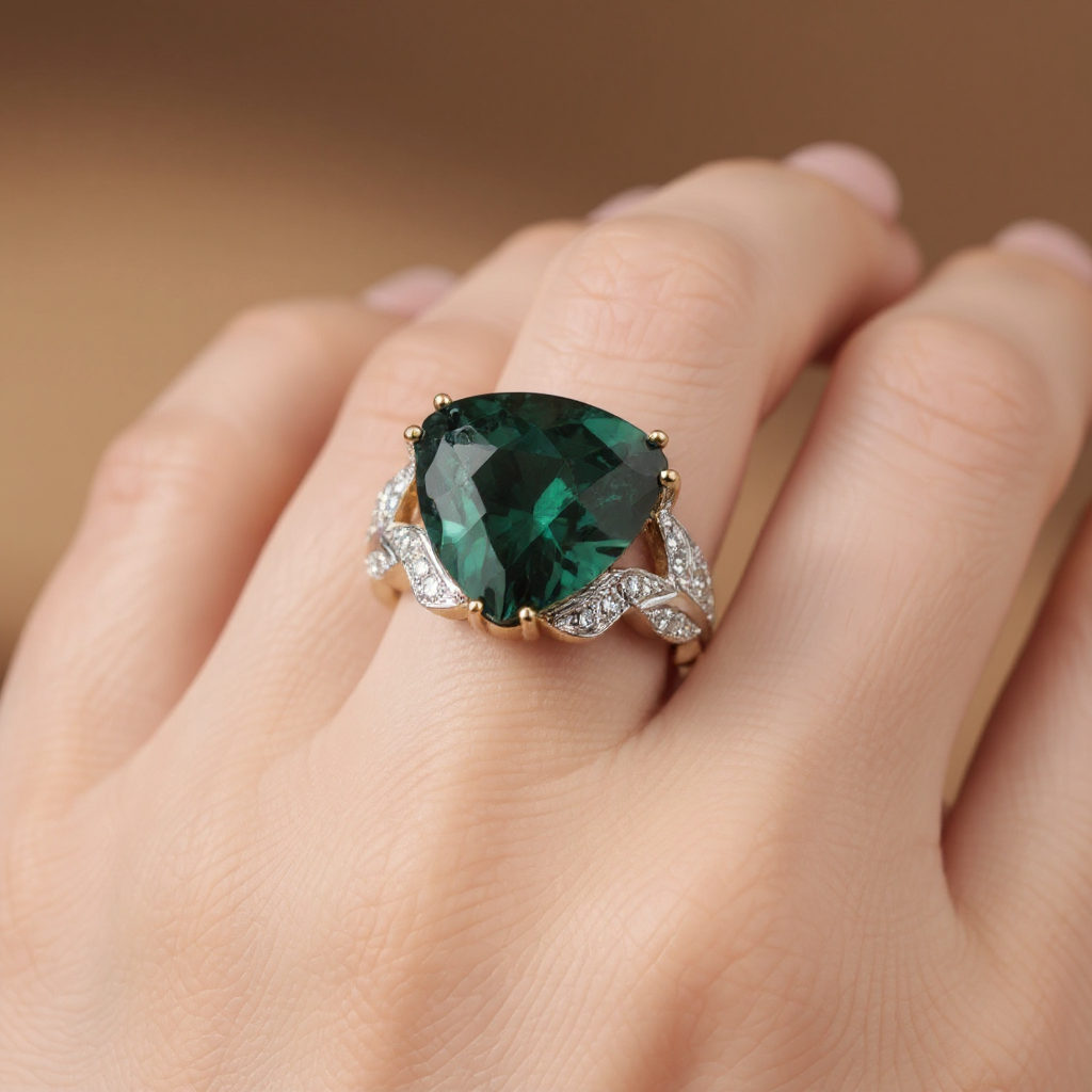 Trillion Emerald Diamond Ring
