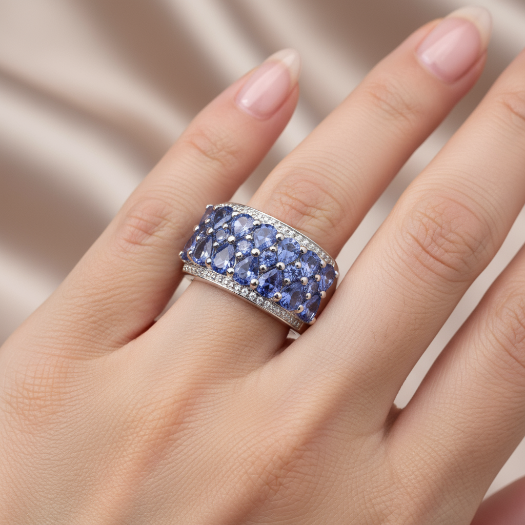 Gorgeous Tanzanite White Gold Rhodium Ring