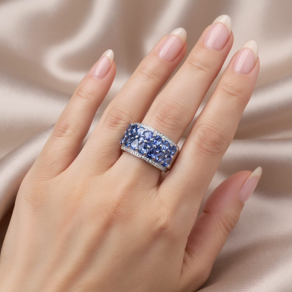 Gorgeous Tanzanite White Gold Rhodium Ring