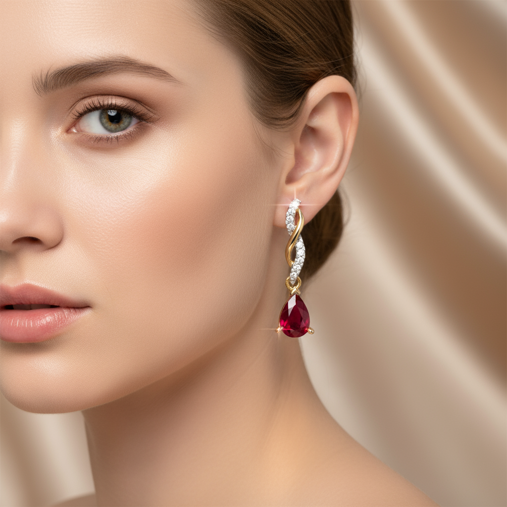 Radiant Ruby & Diamond Teardrop Earrings