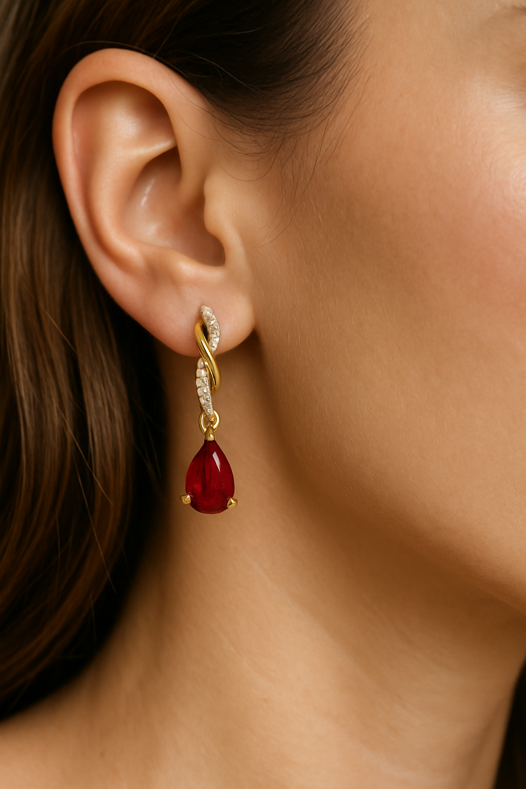 Radiant Ruby & Diamond Teardrop Earrings