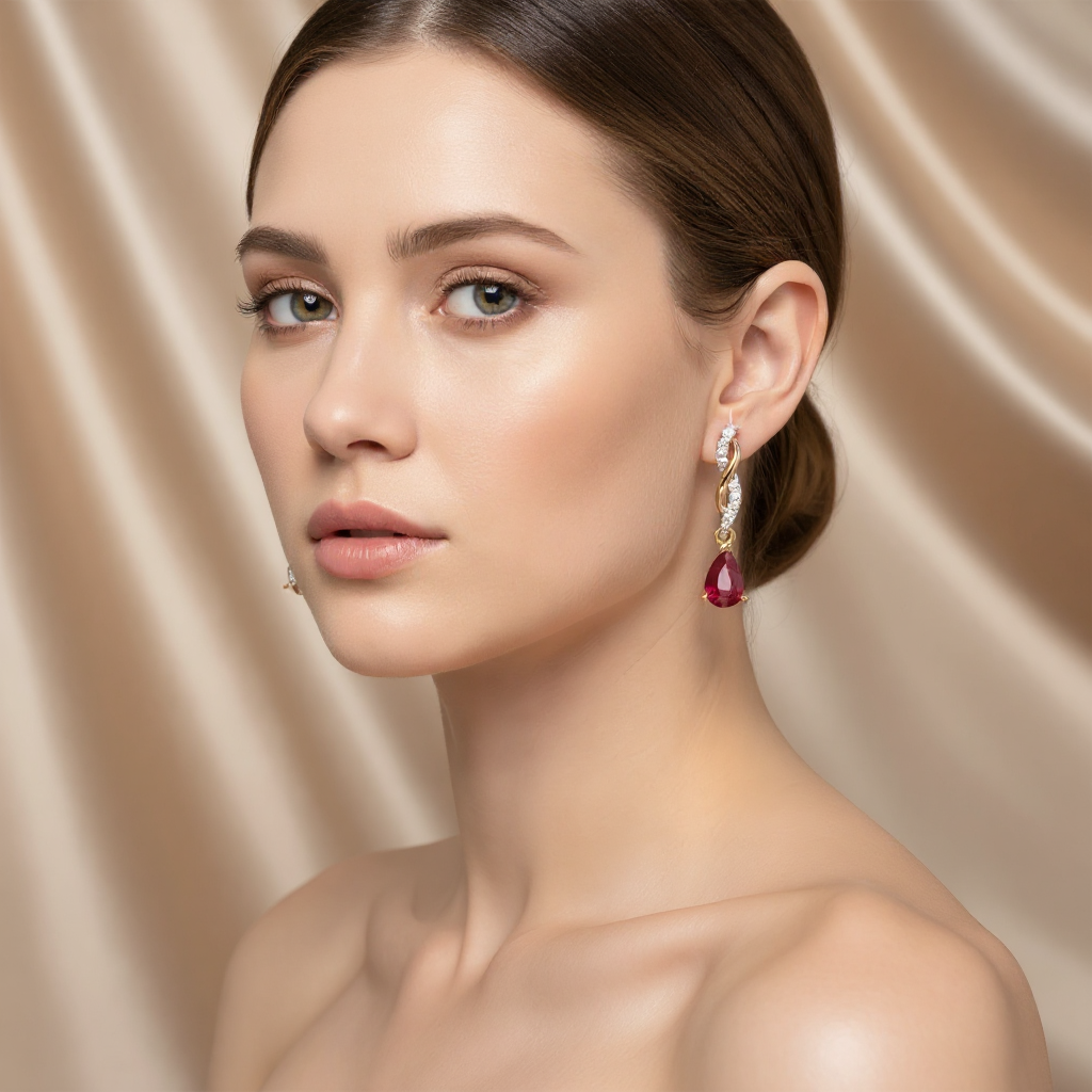 Radiant Ruby & Diamond Teardrop Earrings