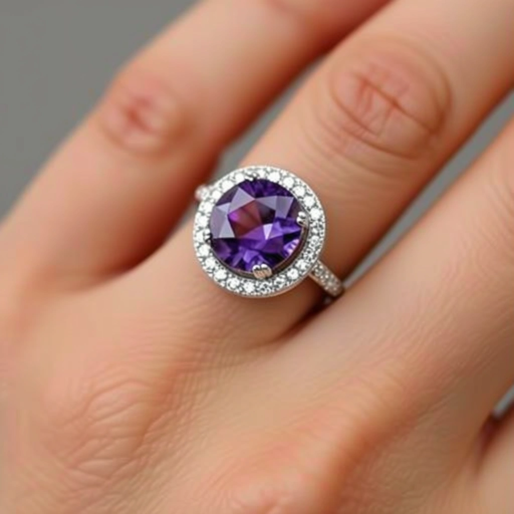 Radiant Amethyst Halo Ring