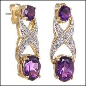 Golden Amethyst & Diamond Designer Earrings – 18K Yellow Gold Over Sterling Silver